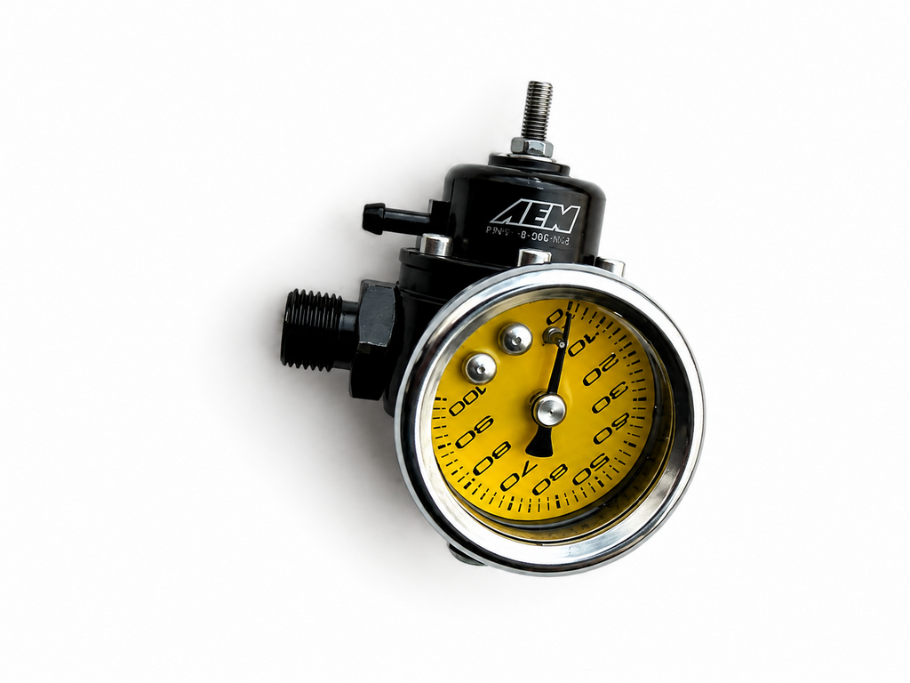 AEM 25-302BK Adjustable Fuel Pressure Regulator w/ VMS 100 PSI Fuel Pressure Gauge