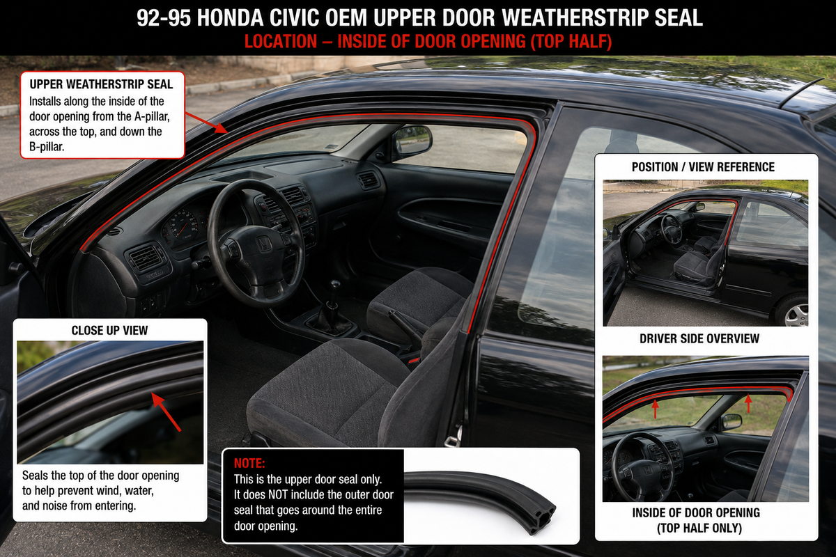 1992–1995 Honda Civic EG Hatchback OEM Door Weatherstrip Rubber Seal Set-Black
