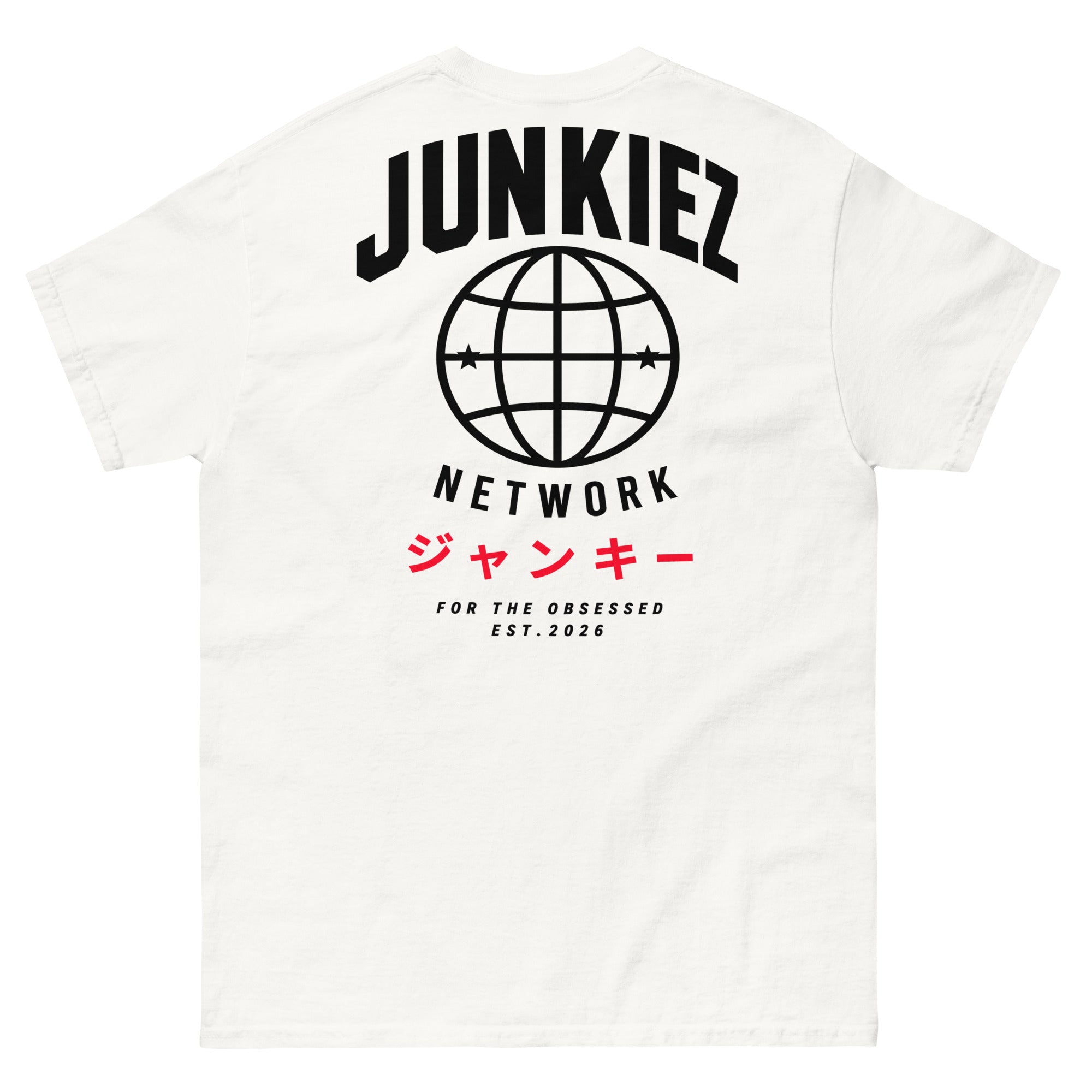 Junkiez Network Globe – For the Obsessed Front & Back Tee