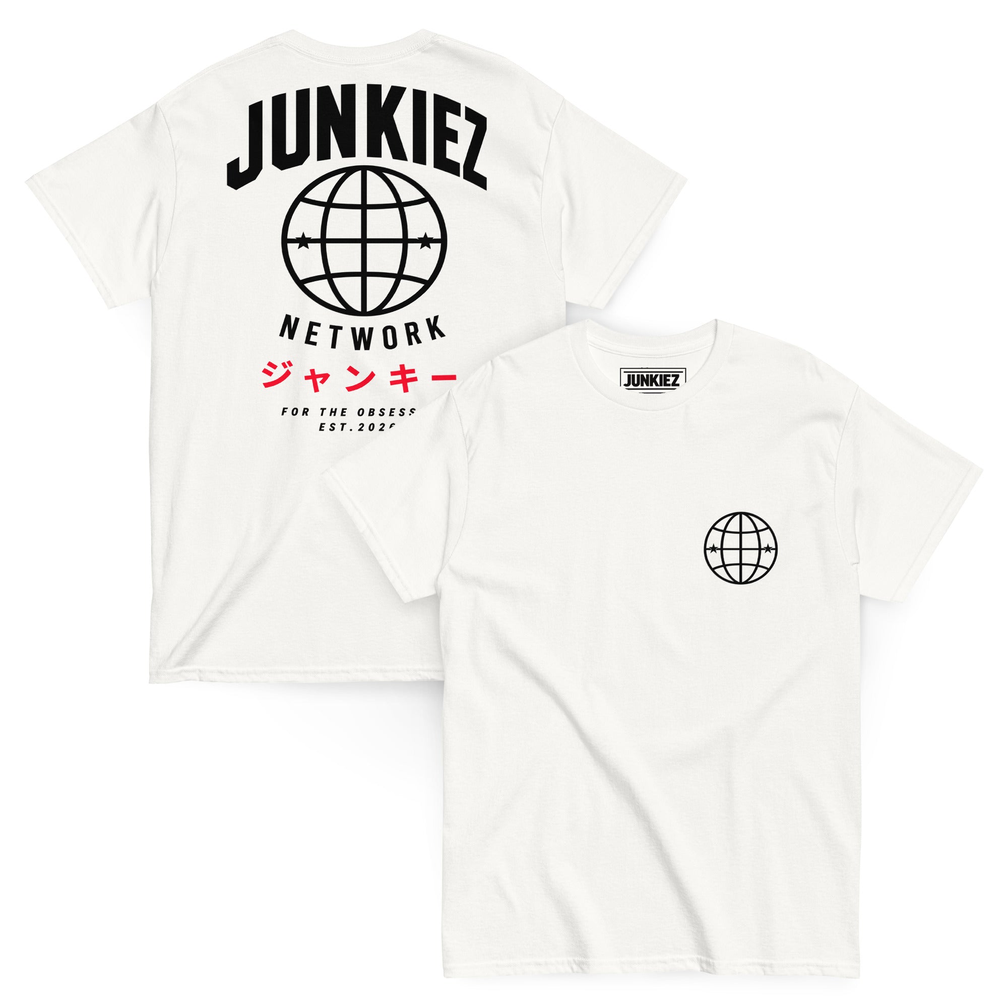 Junkiez Network Globe – For the Obsessed Front & Back Tee